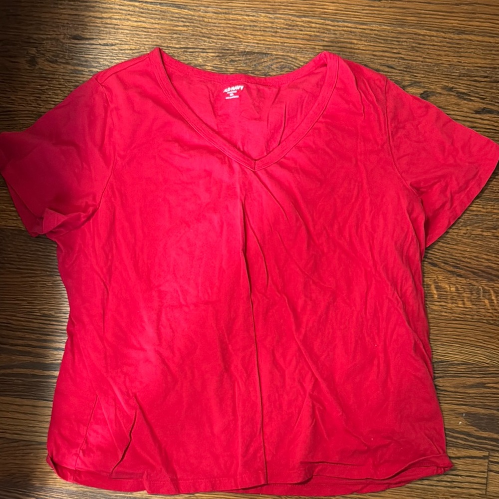 Old Navy Bright Red V-Neck Tee